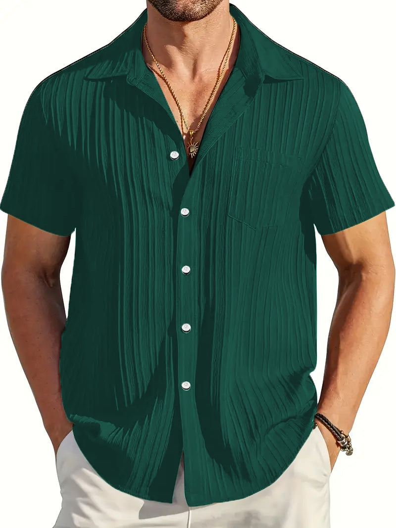 Bottle Green Half Sleeve Striped Texture Premium Shirt
