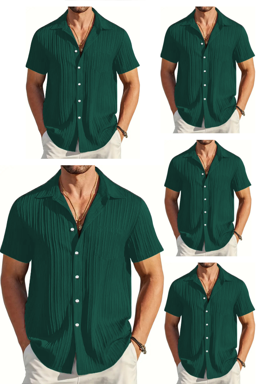 Bottle Green Half Sleeve Striped Texture Premium Shirt