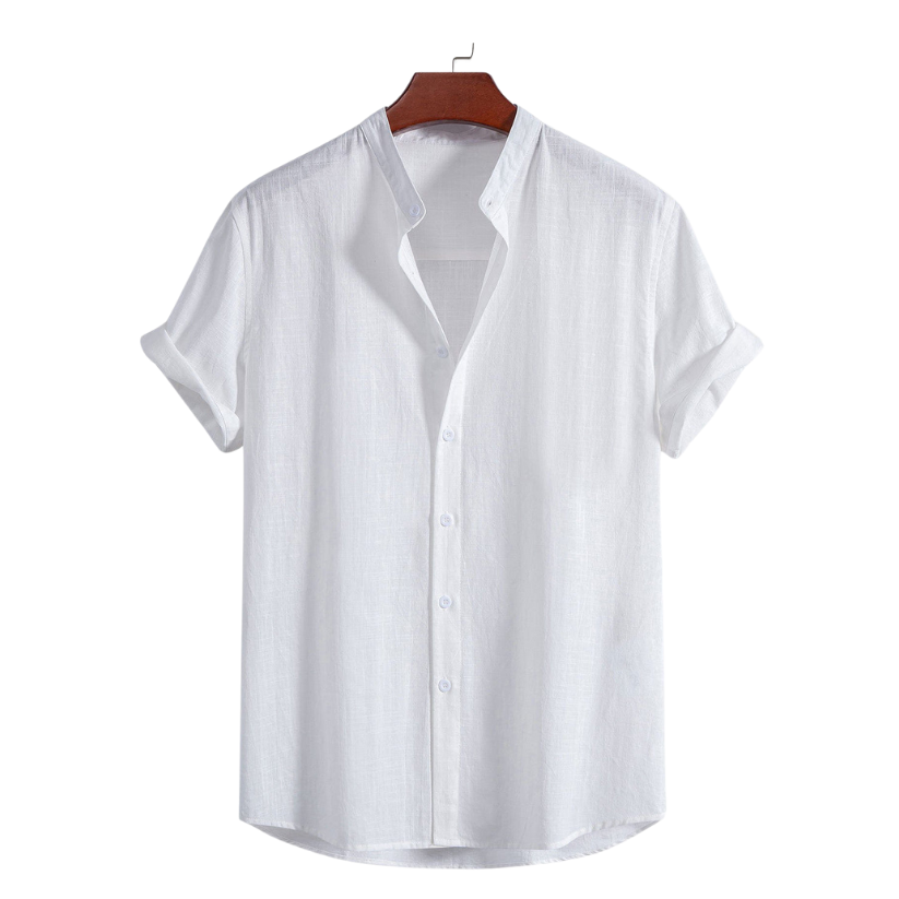 White Mandarin Collar Cotton Shirt