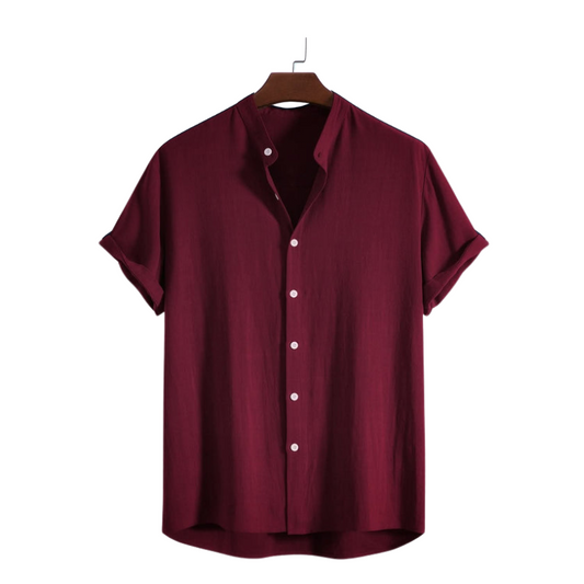 Red  Maroon Mandarin Collar Cotton Shirt
