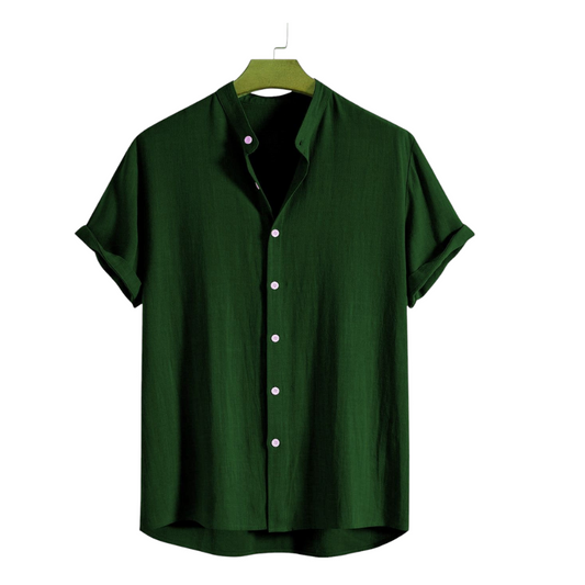 Green  Mandarin Collar Cotton Shirt
