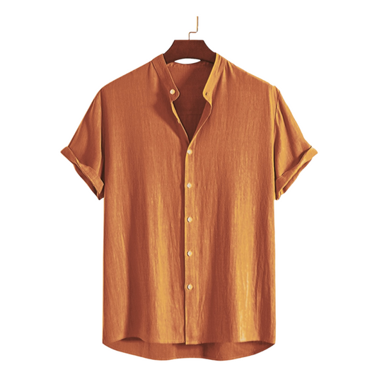 Master Yellow Mandarin Collar Cotton Shirt