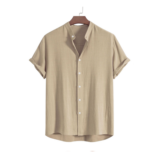 Band Collar Cotton Shirt Cream Colour