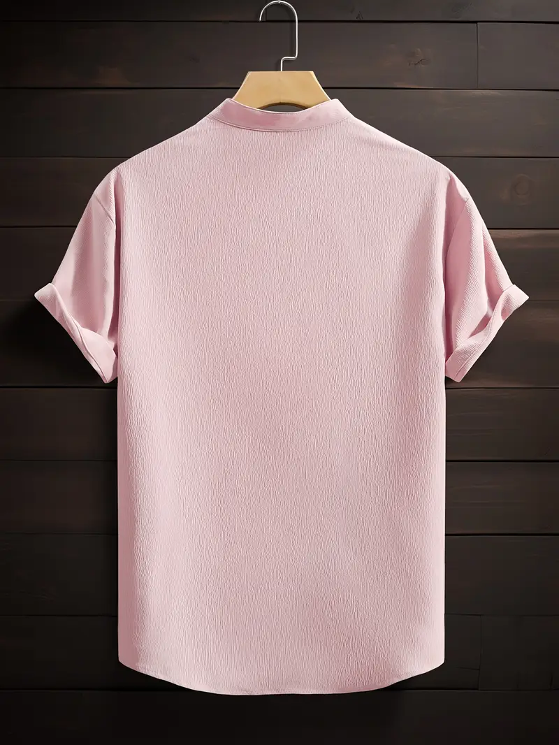 Pink Band Collar Solid Cotton Shirt