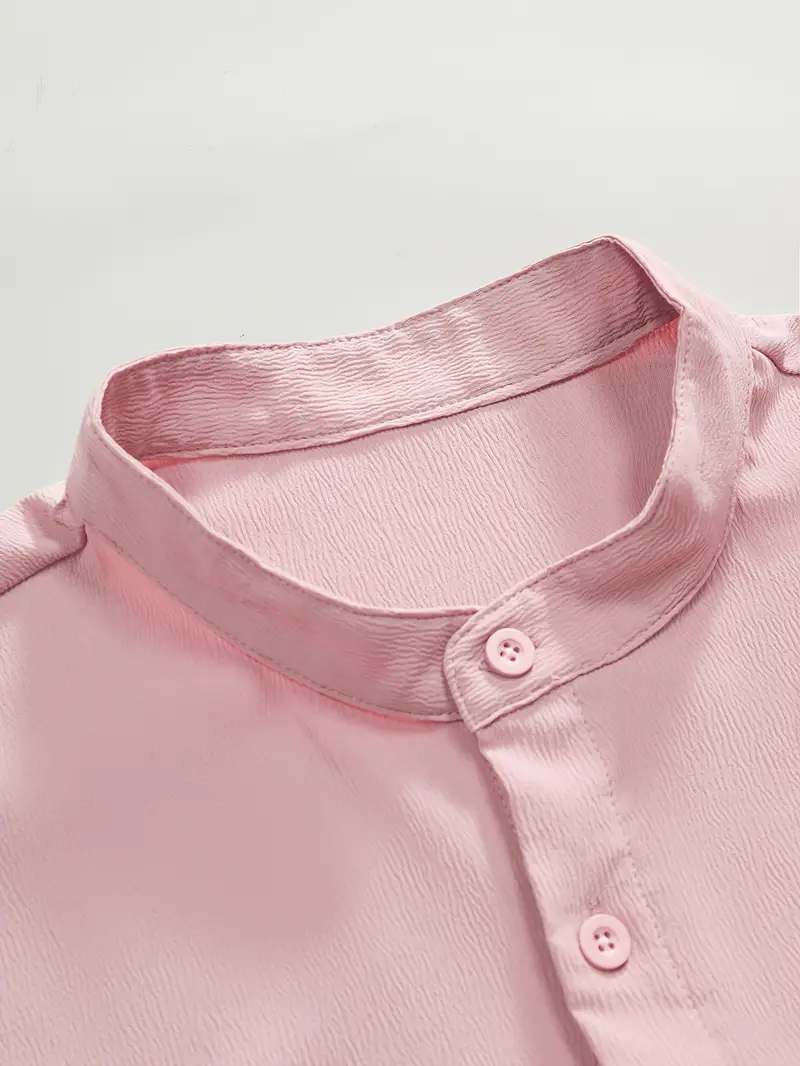 Pink Band Collar Solid Cotton Shirt