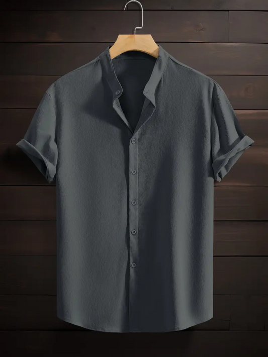 Ash Band Collar Solid Cotton Shirt
