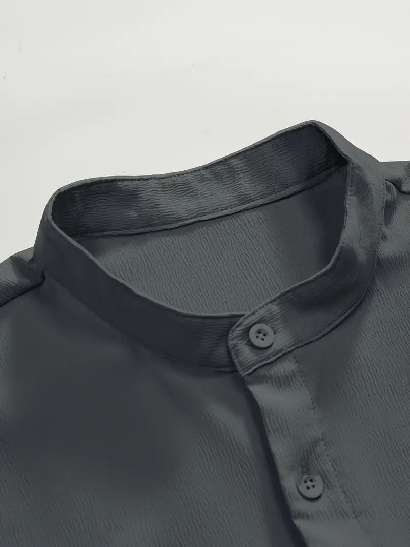 Ash Band Collar Solid Cotton Shirt