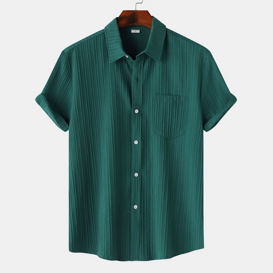 Bottle Green Half Sleeve Striped Texture Premium Shirt